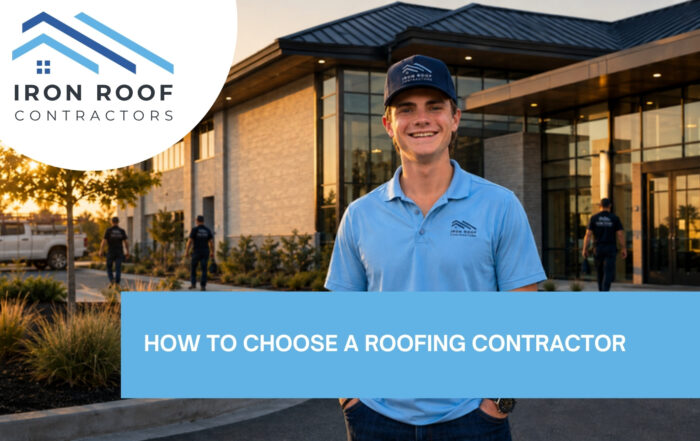Iron Roof Co contractor reviewing a written roofing estimate with a Bryan/College Station homeowner
