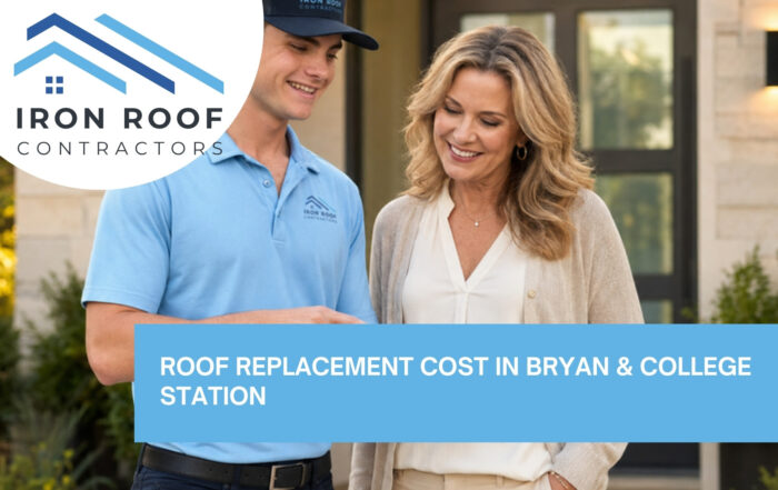 Iron Roof Co consultant reviewing a transparent roof replacement estimate with a Brazos Valley homeowner