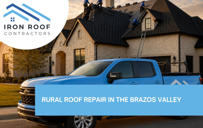 Iron Roof Co work truck parked in the driveway of a Brazos Valley home